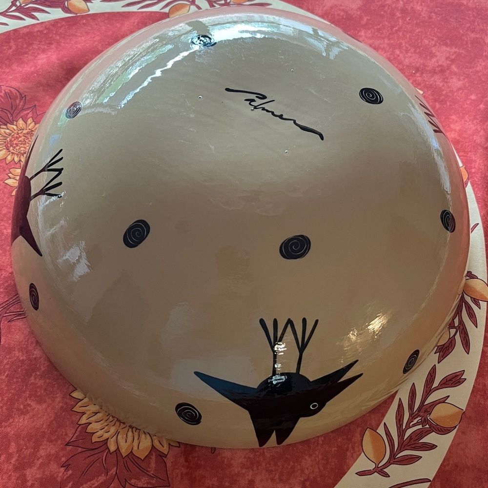 Alison Palmer Handcrafted Black Bird and Yellow Ceramic over Metal Bowl - Picture 6 of 7
